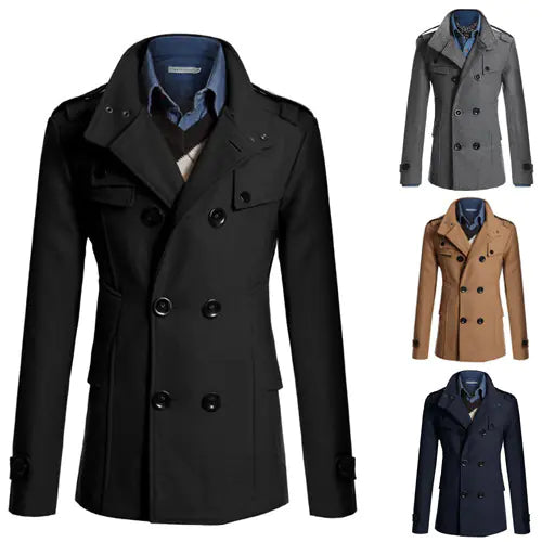 New Men's Slim Fit Wool Overcoat (Mid-Length)