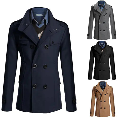 New Men's Slim Fit Wool Overcoat (Mid-Length)
