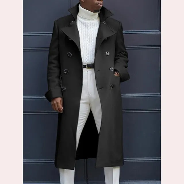 Men's White Long Wool Blend Double Breasted Overcoat