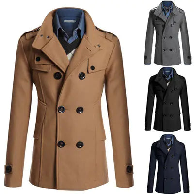New Men's Slim Fit Wool Overcoat (Mid-Length)