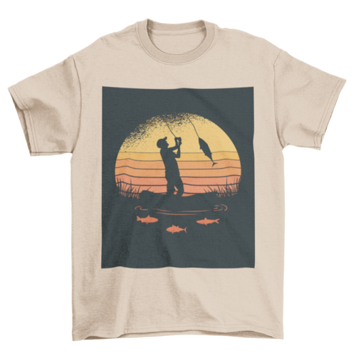 Fisherman with retro sunset t-shirt