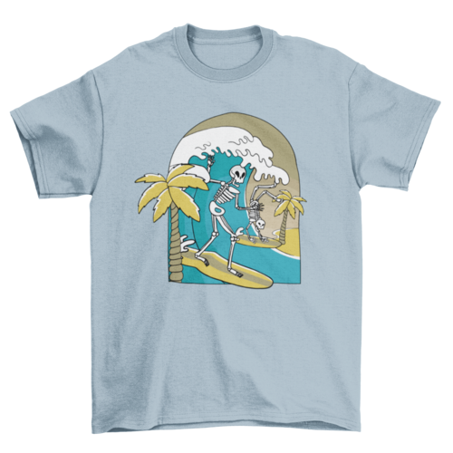 Skeletons surfing a wave having fun t-shirt