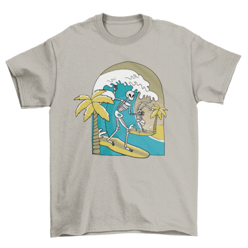 Skeletons surfing a wave having fun t-shirt
