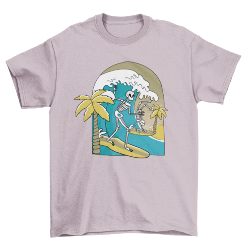 Skeletons surfing a wave having fun t-shirt