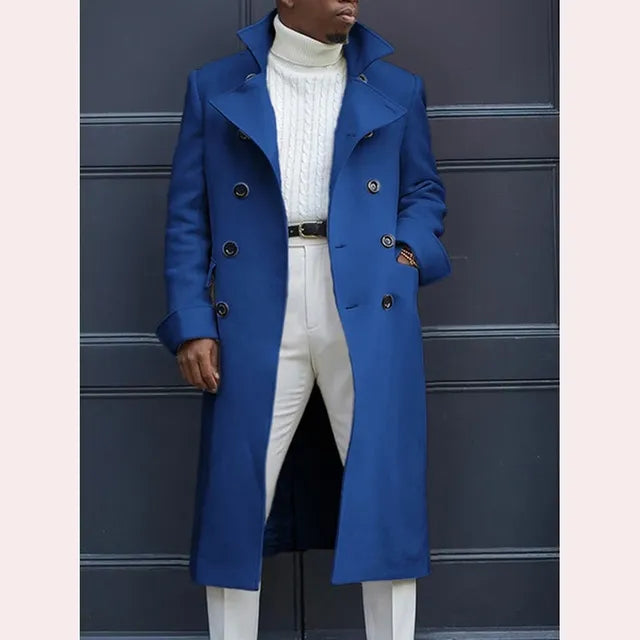 Men's White Long Wool Blend Double Breasted Overcoat