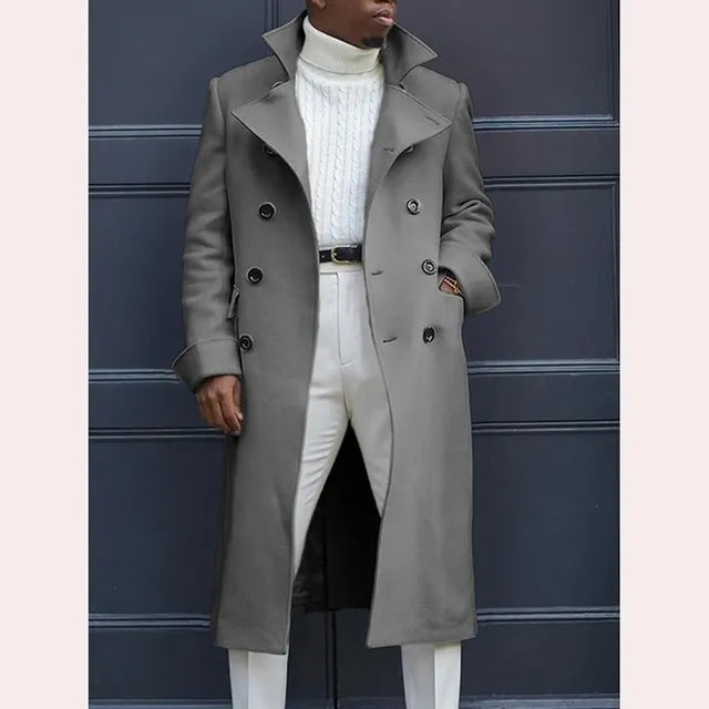 Men's White Long Wool Blend Double Breasted Overcoat