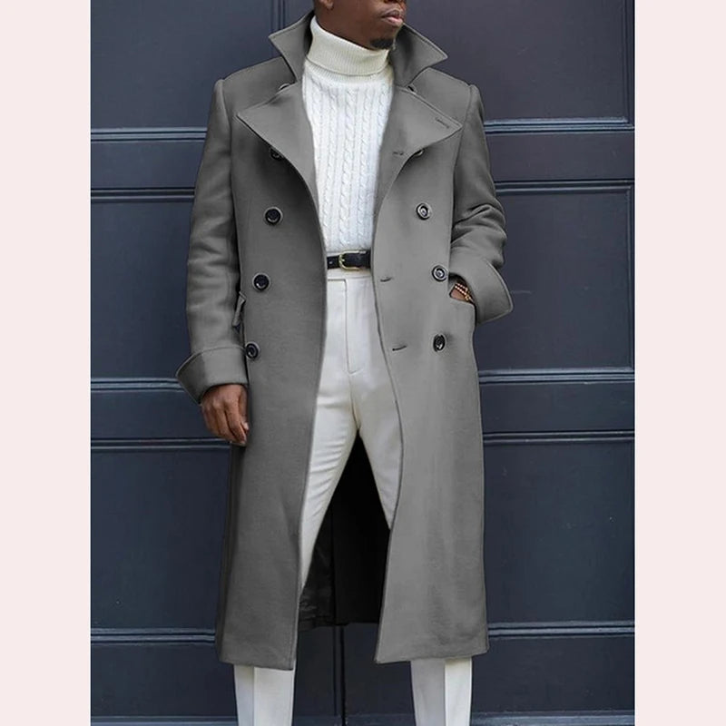 Men's White Long Wool Blend Double Breasted Overcoat