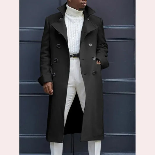 Men's White Long Wool Blend Double Breasted Overcoat
