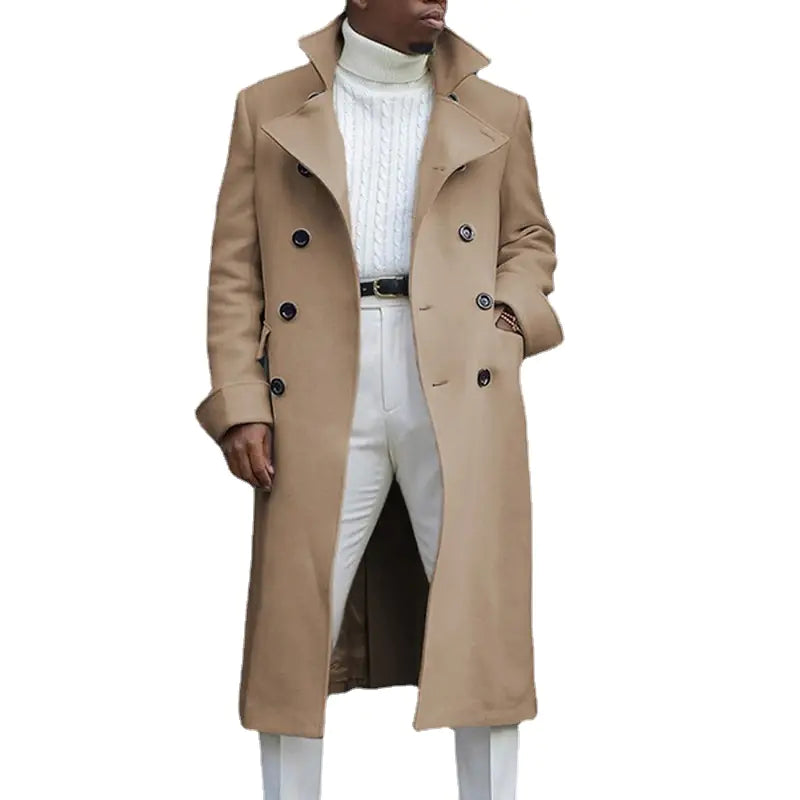 Men's White Long Wool Blend Double Breasted Overcoat
